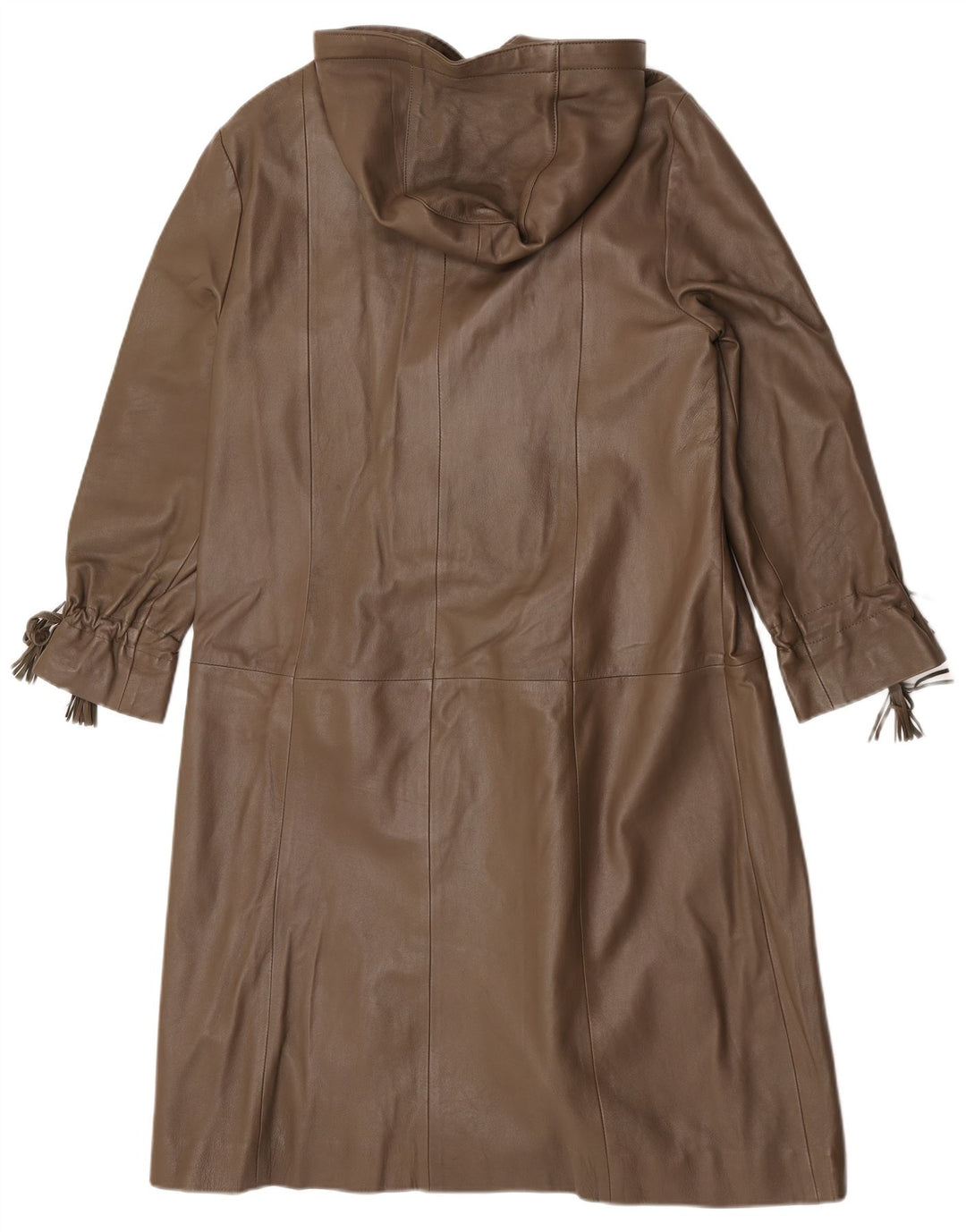 Винтажное женское кожаное пальто с капюшоном EU 38, кожа среднего коричневого цвета