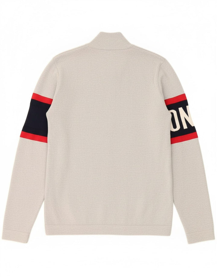 JACK & JONES Mens Graphic Zip Neck Jumper Sweater Large Grey Colourblock