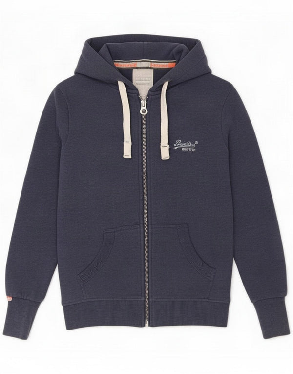 Женский свитер с капюшоном на молнии Superdry UK 10, маленький темно-синий, хлопок