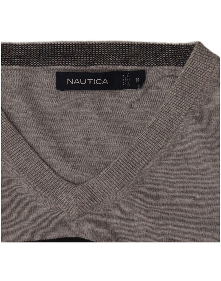 Мужской джемпер с v-образным вырезом Nautica, хлопковый свитер среднего серого цвета в полоску