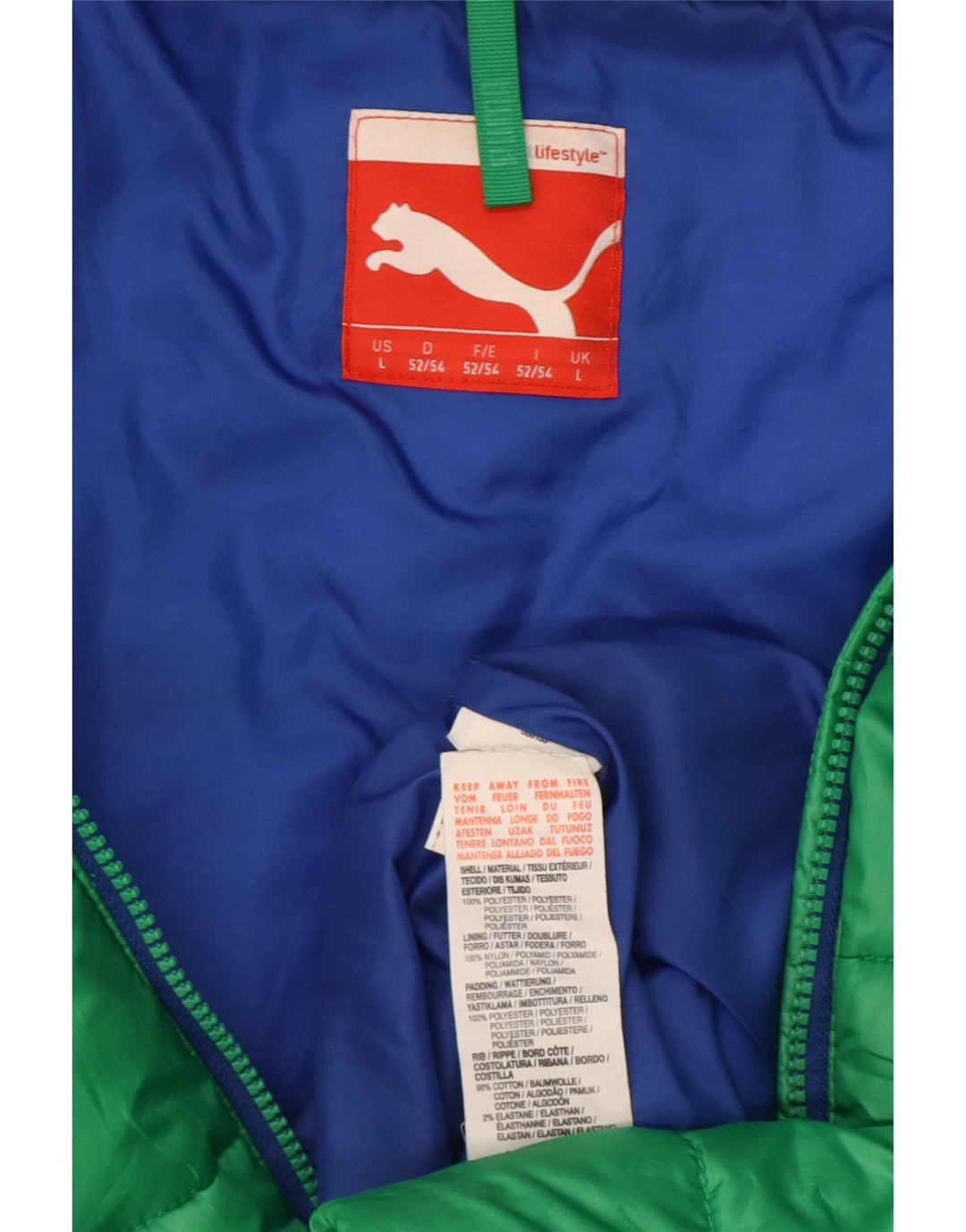 Мужская утепленная куртка Puma UK 40, большая зеленая, полиэстер с цветными блоками