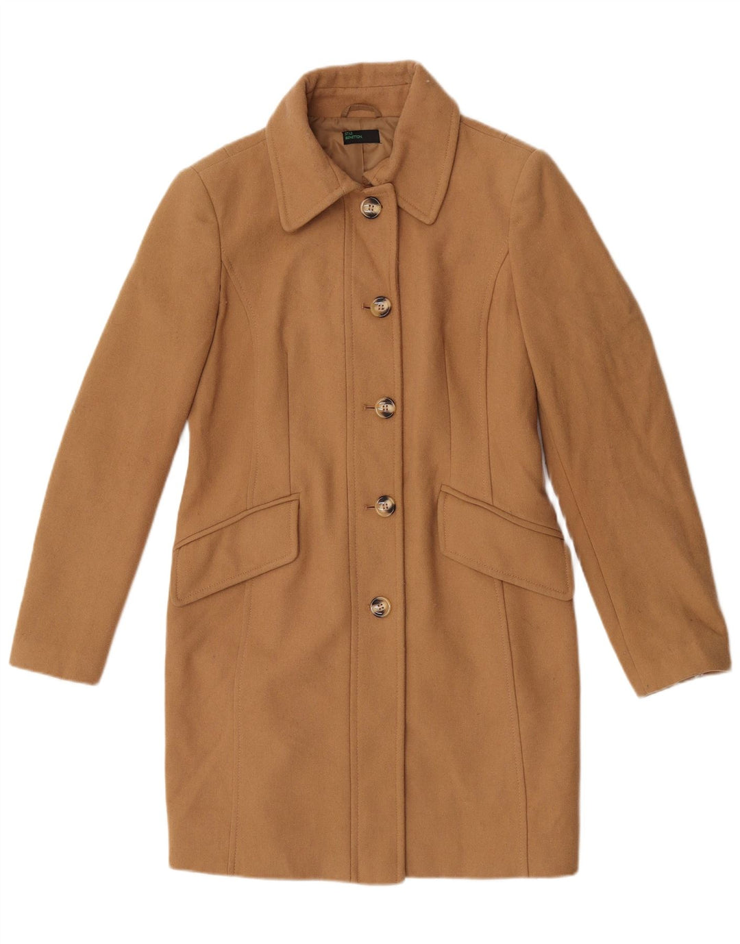 Женское пальто Benetton UK 12, средний бежевый, шерсть