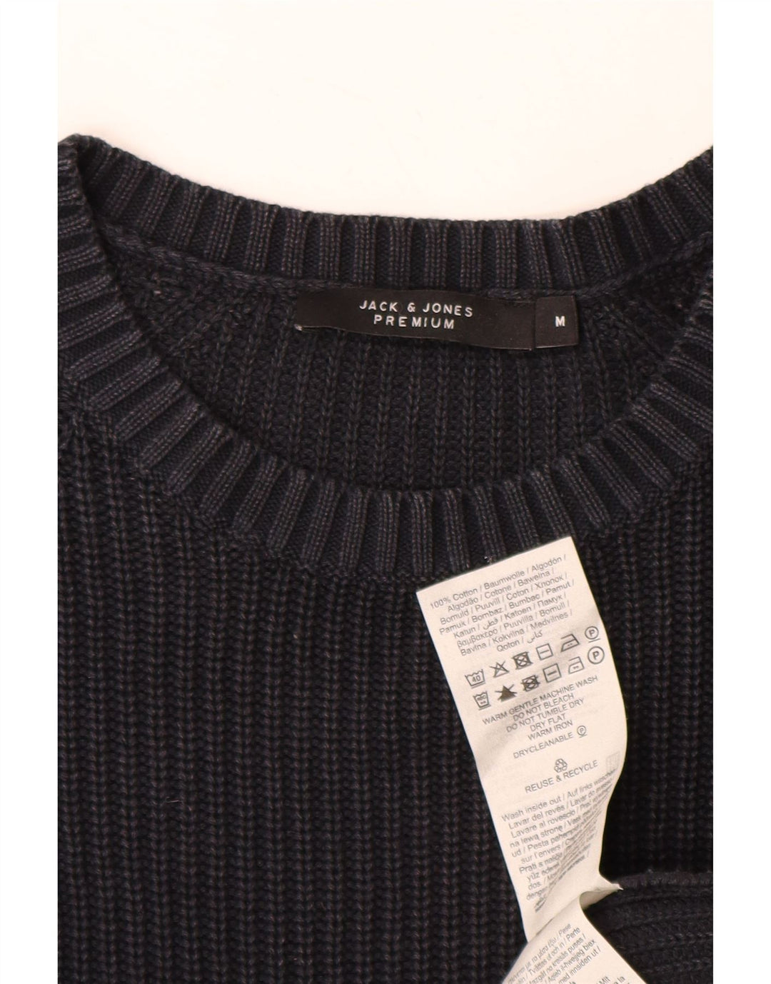 Мужской джемпер с круглым вырезом JACK & JONES, средний темно-синий хлопковый свитер