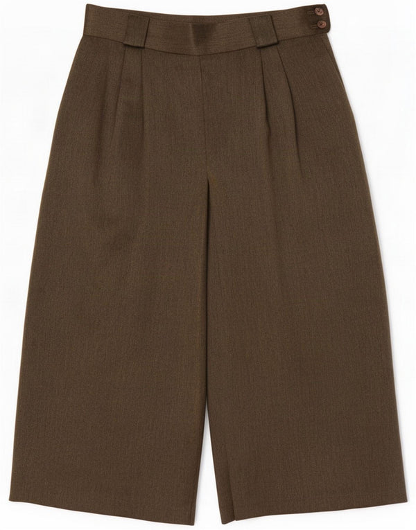 Vintage Womens Wide Leg Capri Trousers UK 16 Large W31 L20 Khaki Polyester