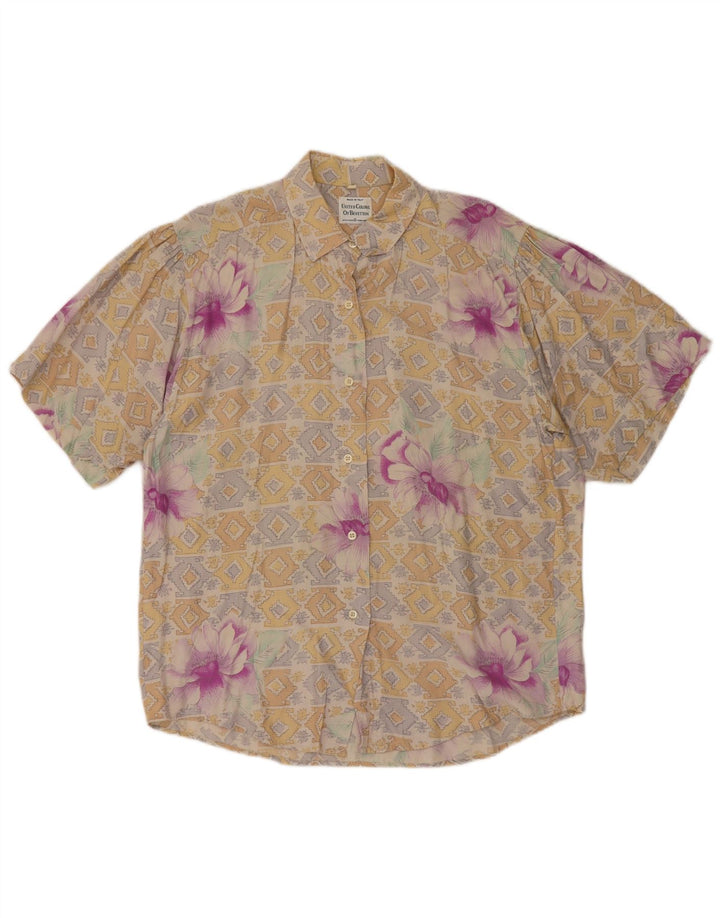 BENETTON Женская блузка-рубашка с коротким рукавом IT 44 Средний Бежевый Цветочный