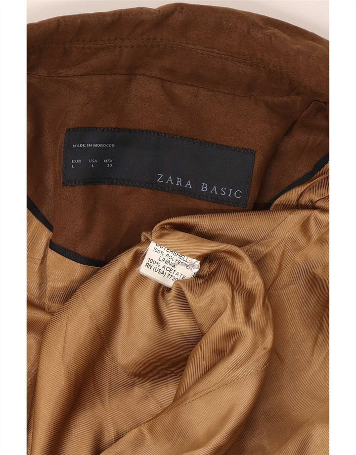 Женский пиджак на 1 пуговице Zara UK 14, большой коричневый полиэстер