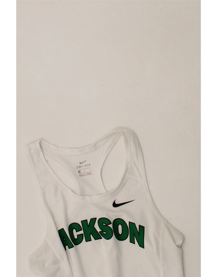 NIKE Womens Dri Fit Graphic Vest Top UK 14 Large White Polyester Vintage Nike and Second-Hand Nike from Messina Hembry 