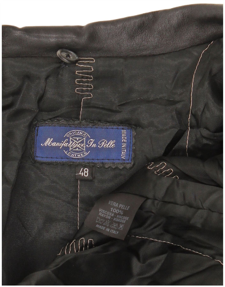 Винтажное женское кожаное пальто оверсайз IT 48 XL, черное кожаное