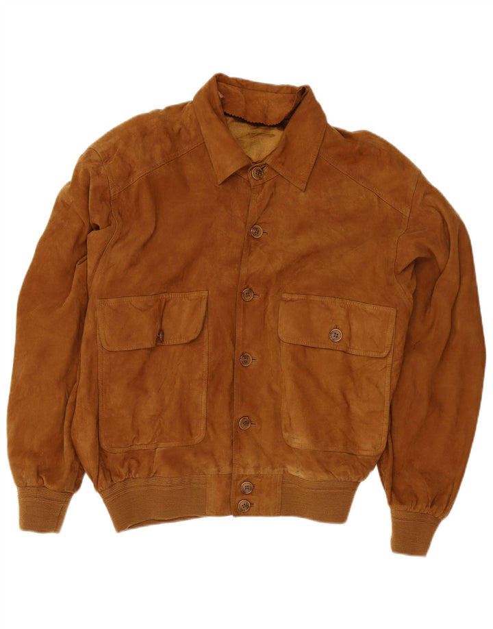 Винтажная мужская замшевая куртка-бомбер UK 38, кожа среднего коричневого цвета