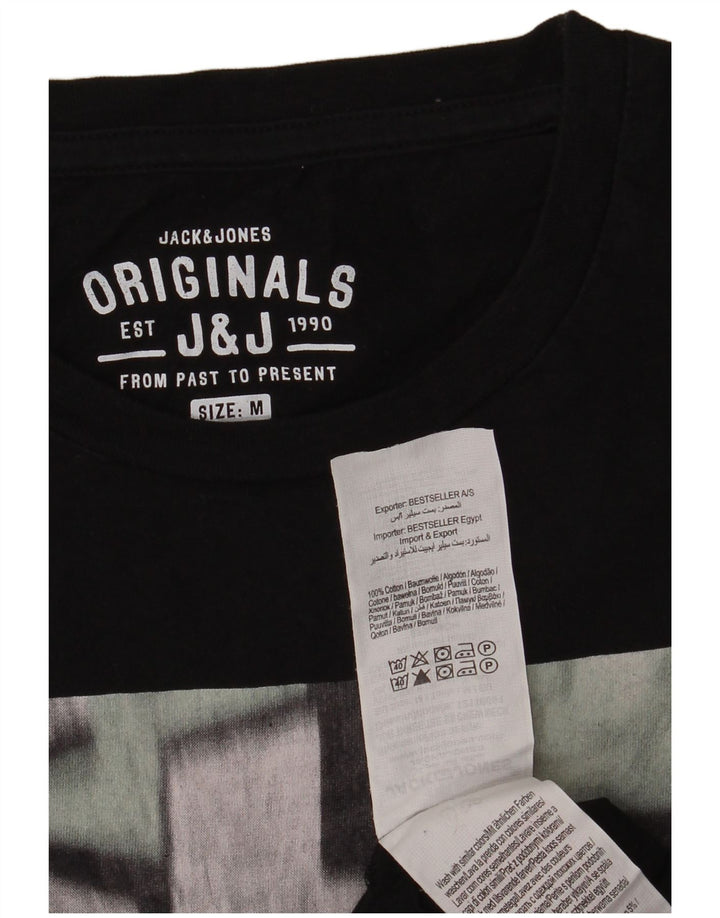 Мужская футболка с рисунком Jack & Jones из хлопка среднего размера, черная