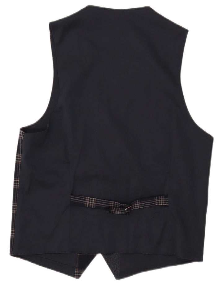 Винтажный мужской жилет IT 46, маленький, темно-синий, полиэстер в клетку