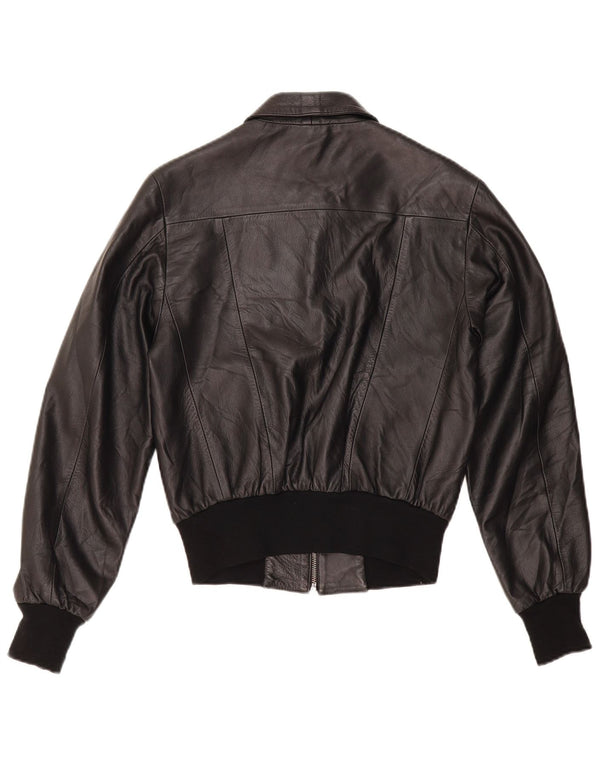 Винтажная женская кожаная куртка-бомбер IT 44 Medium Black Leather