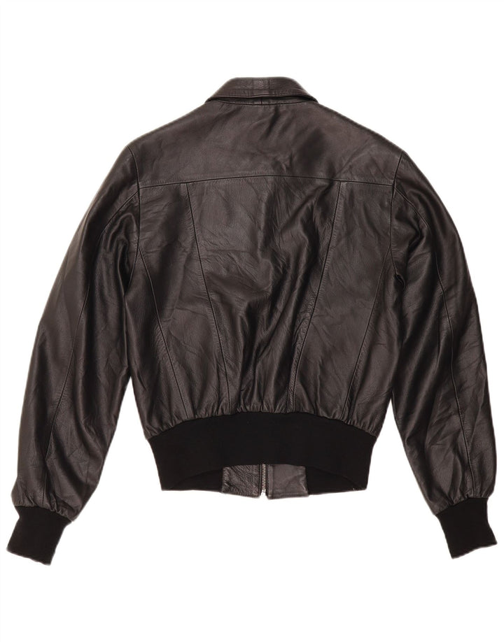 Винтажная женская кожаная куртка-бомбер IT 44 Medium Black Leather