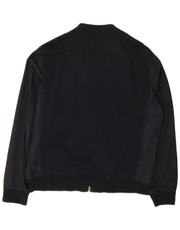 Zara Mens Bomber Jacket UK 42 XL Navy Blue Viscose