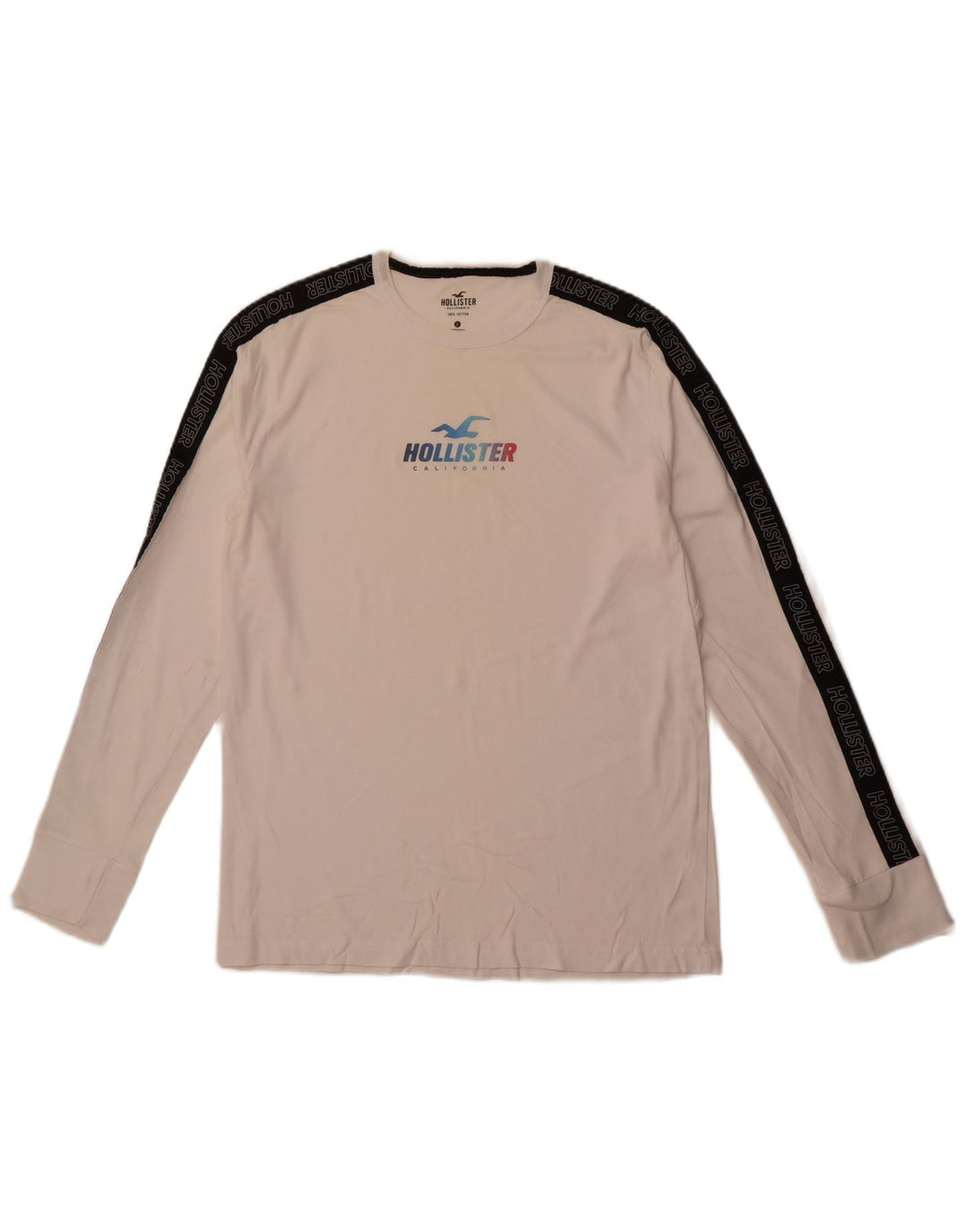 HOLLISTER Мужской топ с рисунком, длинный рукав, большой белый цвет, хлопок