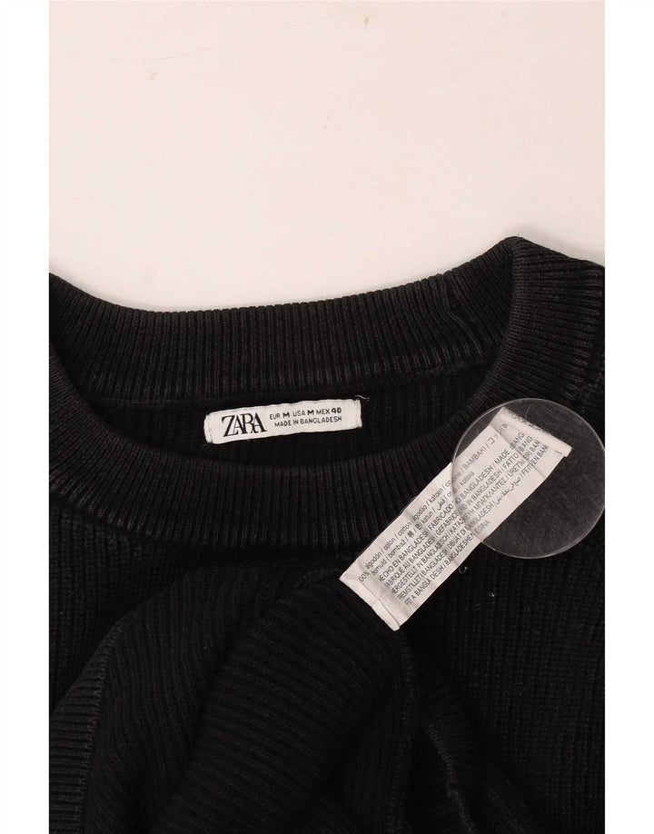 Мужской джемпер с круглым вырезом Zara, средний черный хлопковый свитер