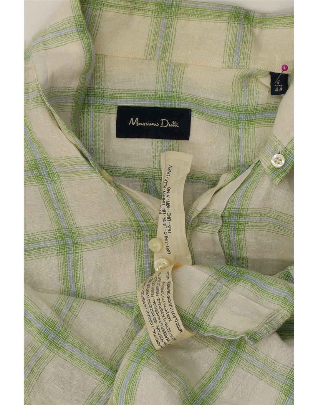 Мужская рубашка Massimo Dutti, размер 44 XL, зеленая льняная клетка