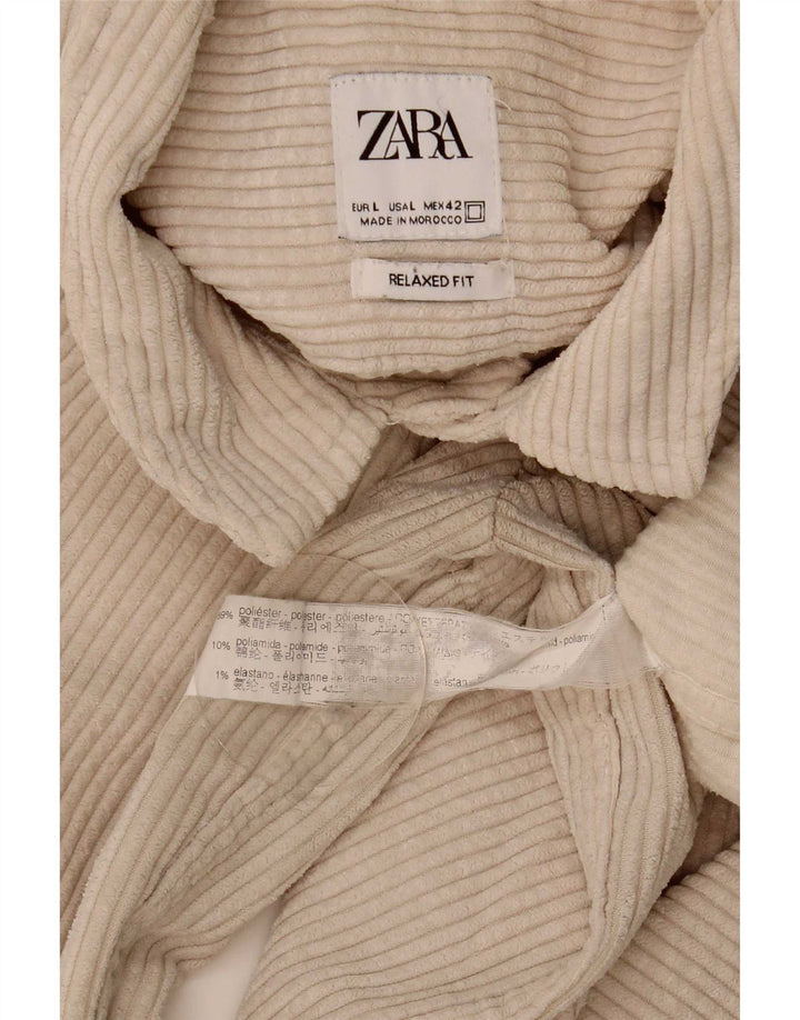 Мужская вельветовая рубашка свободного кроя Zara, большой размер, бежевый полиэстер