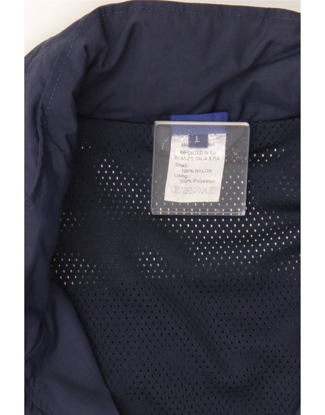 Мужская непромокаемая куртка с капюшоном Asics UK 40, большая, темно-синяя, нейлон с цветными блоками