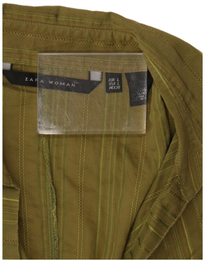 Женская рубашка-пуловер с короткими рукавами ZARA UK 14, большой хлопок в полоску цвета хаки