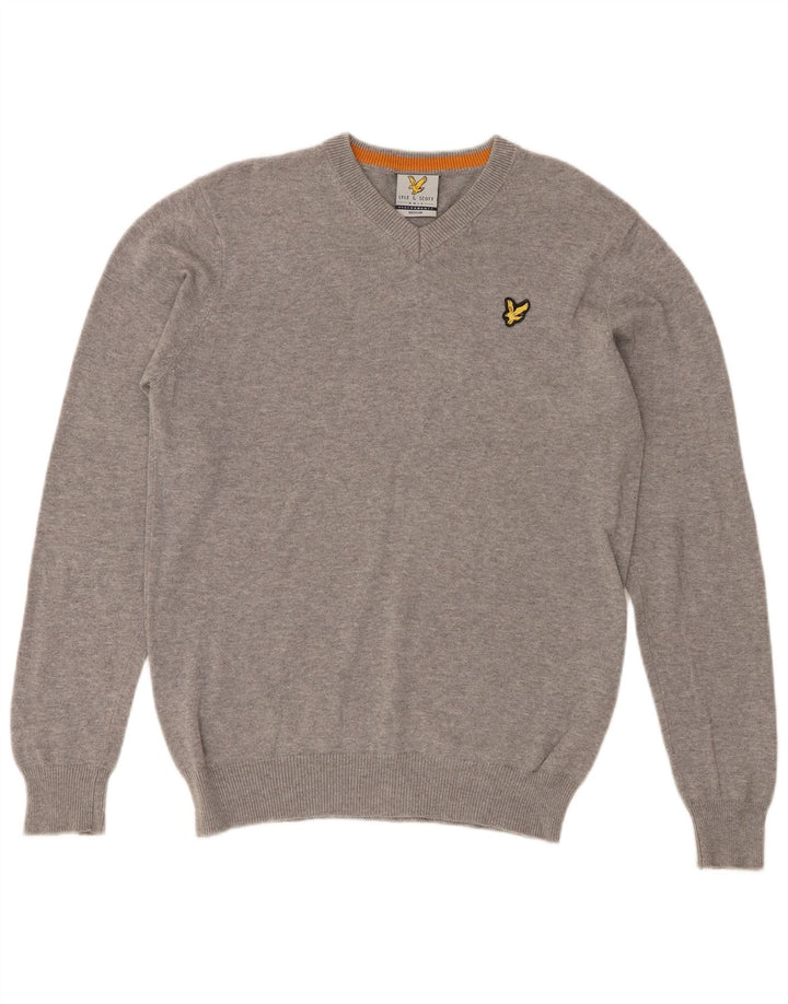 Мужской джемпер с v-образным вырезом Lyle & Scott, средний серый хлопковый свитер