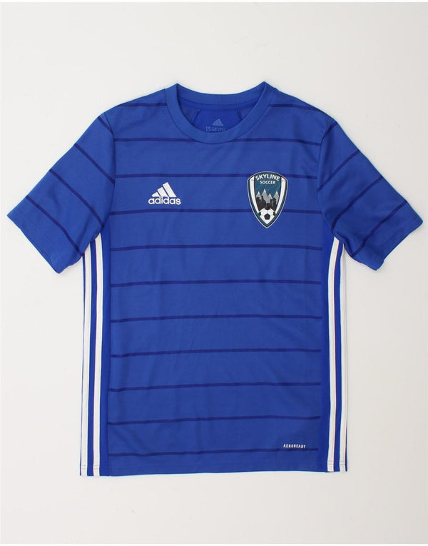 Футболка с рисунком Adidas Aeroready для мальчиков 13–14 лет, синяя полоска