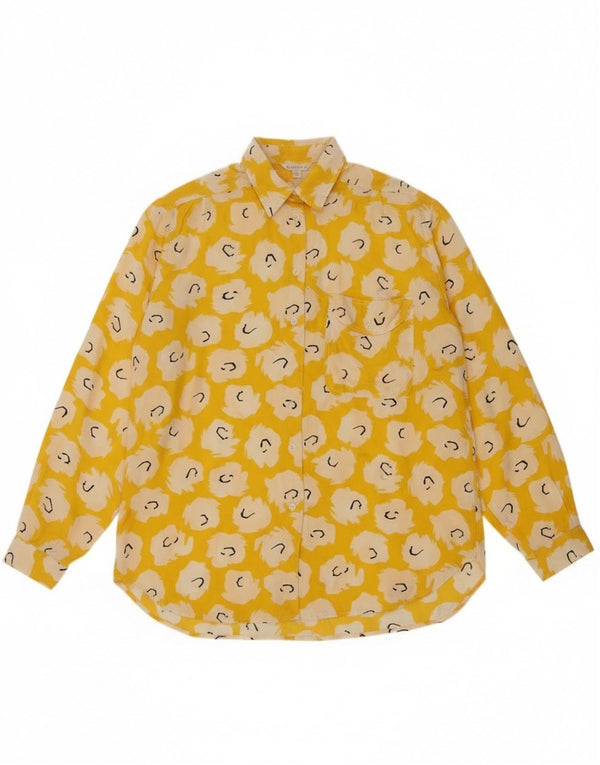 Женская блузка-рубашка Diana Bentall, UK 18 XL, желтый шелк с цветочным принтом