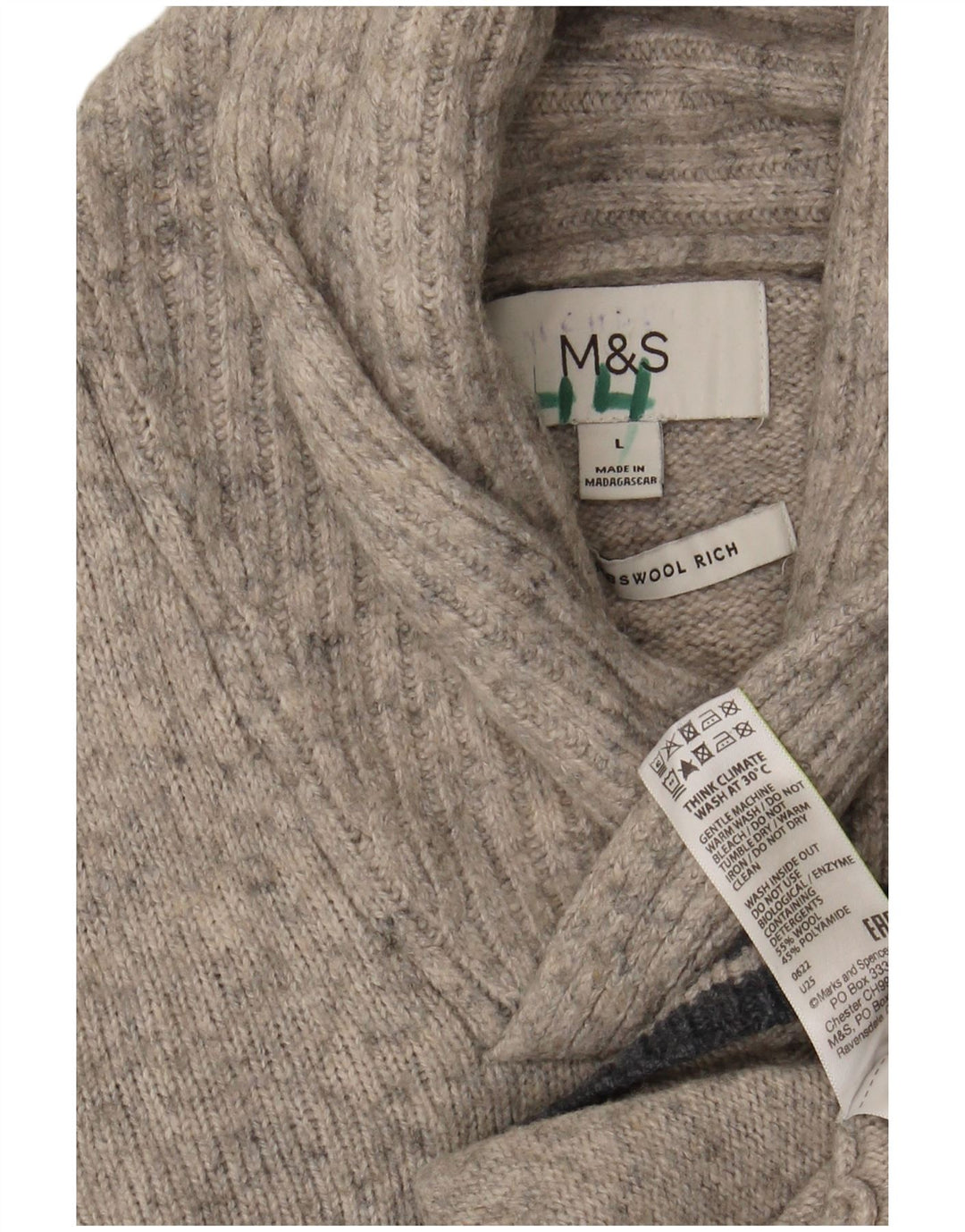 Мужской джемпер с отложным воротником Marks & Spencer, большой серый шерстяной крапчатый свитер
