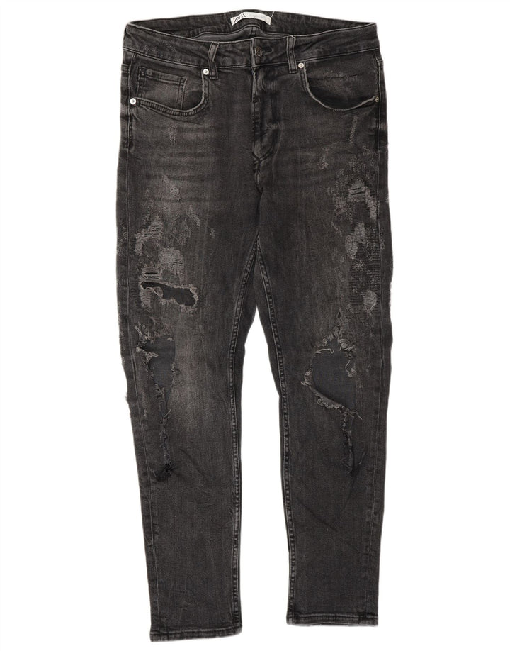 Мужские потертые узкие джинсы ZARA EU 42, большие W32 L30, серые