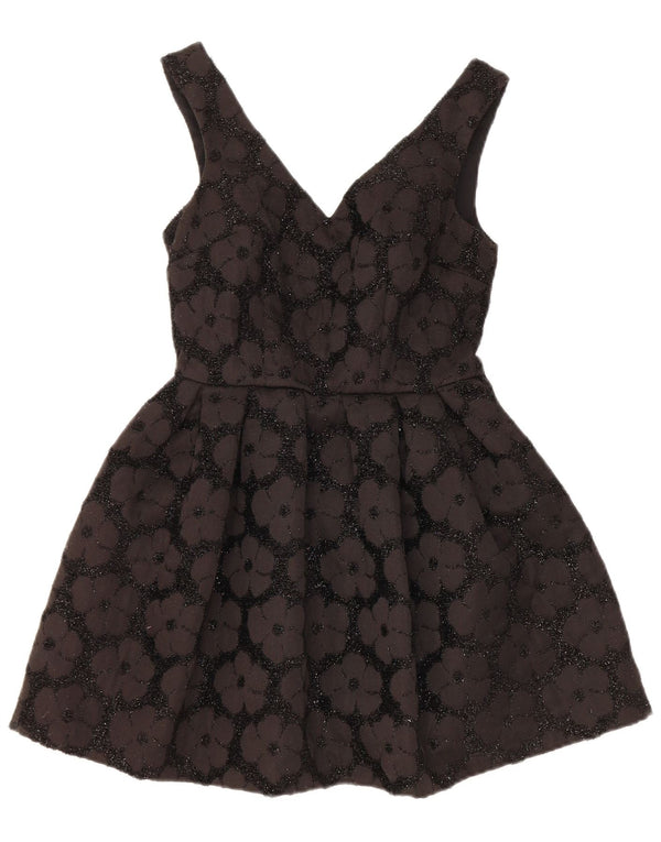 TOPSHOP Женское свободное платье без рукавов UK 4 XS, черный полиэстер с цветочным принтом