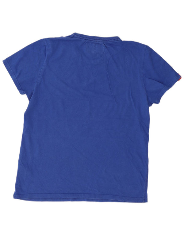 Мужская футболка с рисунком Superdry, топ 2XL, синяя, хлопок с цветными блоками