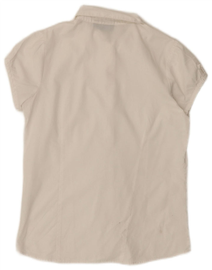 IZOD Блузка-рубашка с короткими рукавами и оборками спереди для девочек, 14–15 лет, большая белая