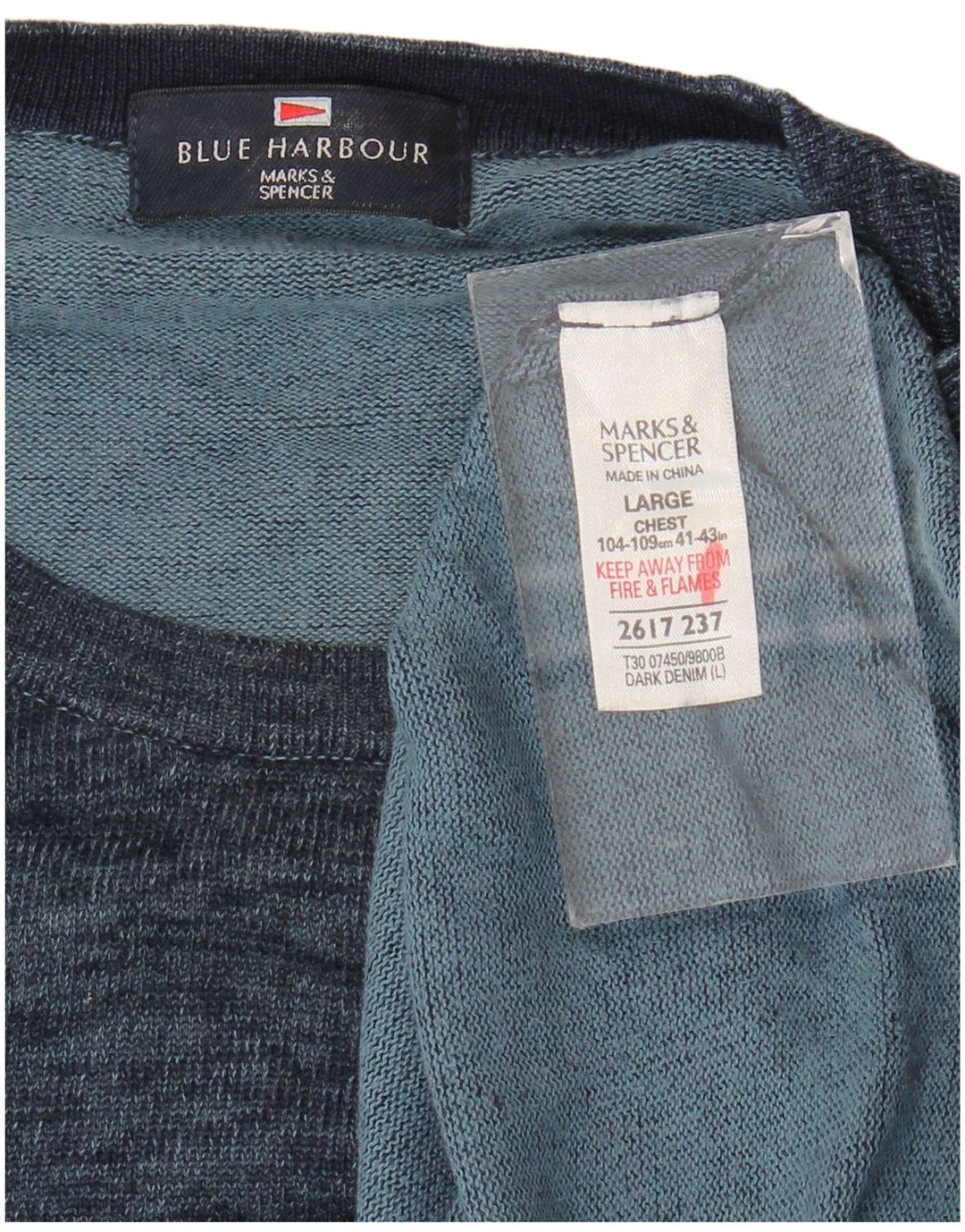 Мужской синий джемпер с круглым вырезом Marks & Spencer Harbour, большой темно-синий