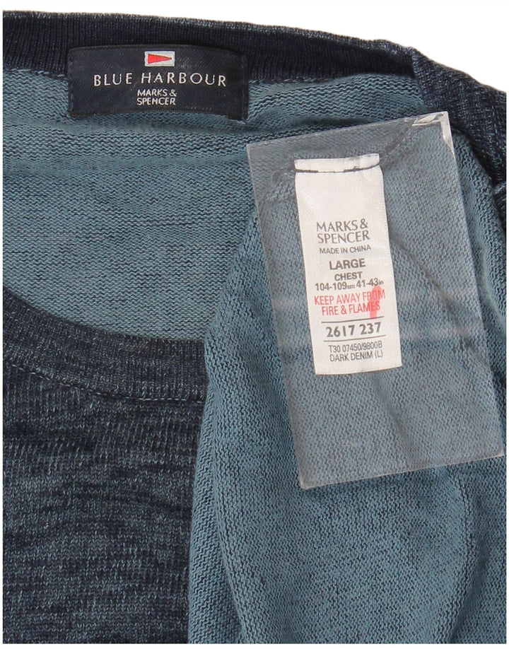 Мужской синий джемпер с круглым вырезом Marks & Spencer Harbour, большой темно-синий
