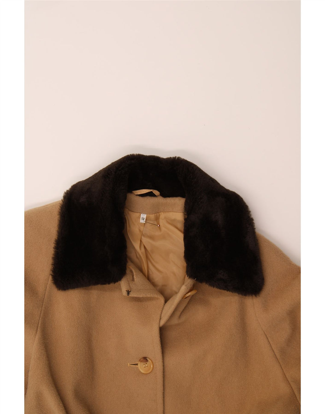 VINTAGE Womens Overcoat US 12 Large Beige Virgin Wool Vintage Vintage and Second-Hand Vintage from Messina Hembry 