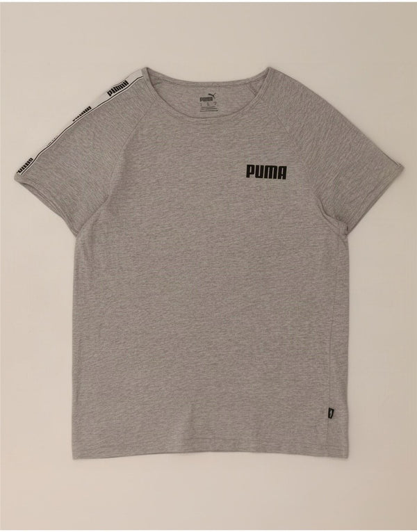Женская футболка с рисунком Puma Top UK 14, большая серая с цветными блоками