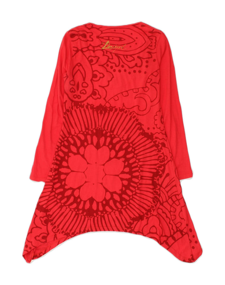 DESIGUAL Womens Graphic Long Sleeve Asymmetrical Dress UK 10 Small Red | Vintage Desigual | Thrift | Second-Hand Desigual | Used Clothing | Messina Hembry 