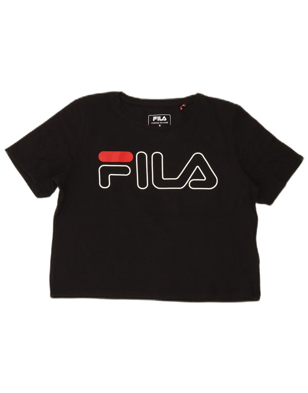 Женская укороченная футболка с рисунком Fila Top UK 10, маленький черный хлопок