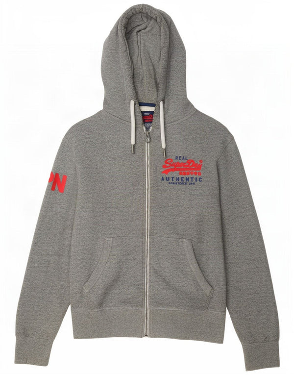 Мужской свитер с капюшоном на молнии Superdry среднего серого цвета, хлопок