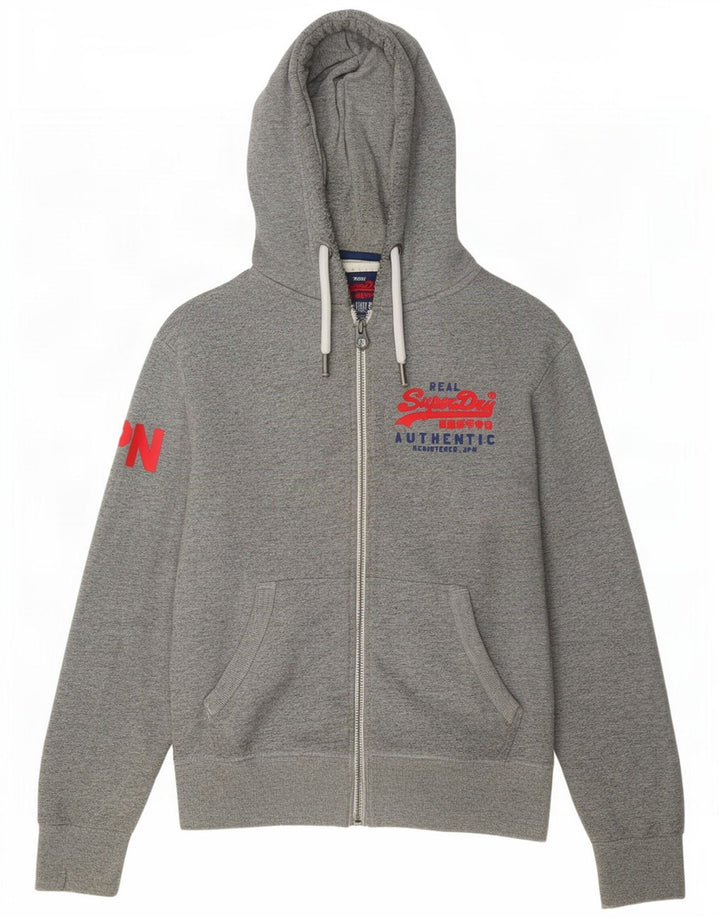 Мужской свитер с капюшоном на молнии Superdry среднего серого цвета, хлопок