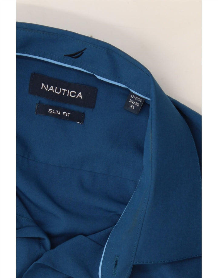 NAUTICA Mens Slim Fit Shirt Size 17 1/2 XL Blue Polyester Vintage Nautica and Second-Hand Nautica from Messina Hembry 