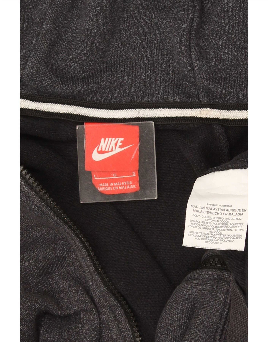Мужской свитер с капюшоном на молнии Nike, большой серый, хлопковый