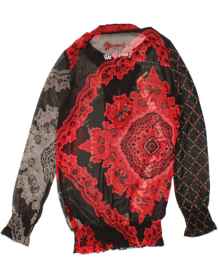 DESIGUAL Womens Abstract Pattern See Through Blouse Top UK 10 Small Black Vintage Desigual and Second-Hand Desigual from Messina Hembry 