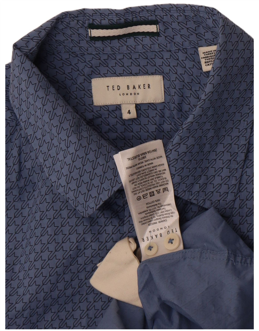 Мужская рубашка Ted Baker, размер 4, большая синяя хлопковая рубашка с геометрическим рисунком