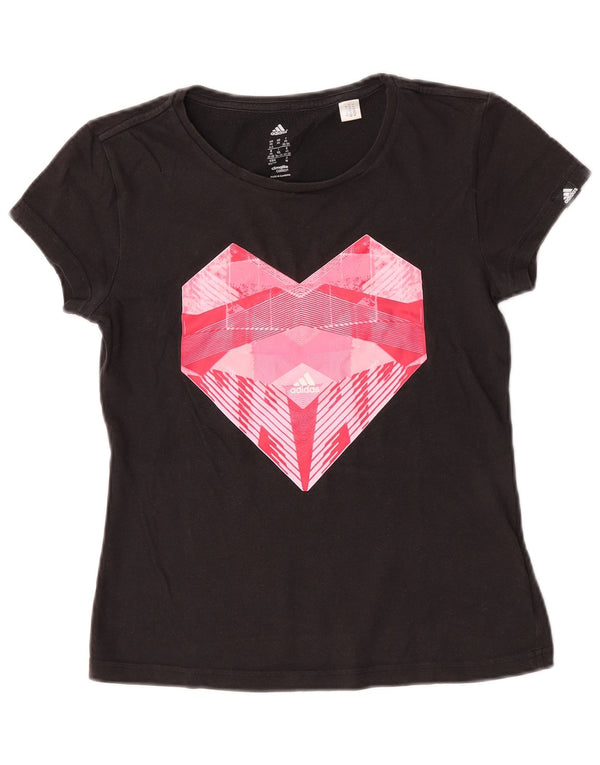 Женская укороченная футболка с рисунком Adidas Climalite UK 4/6 XS, черный хлопок