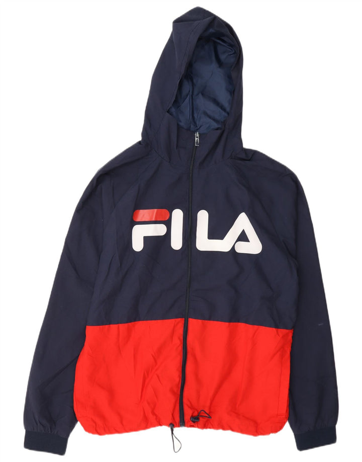 Fila Мужской спортивный костюм с капюшоном и графикой, верхняя куртка, средний темно-синий, с цветными блоками