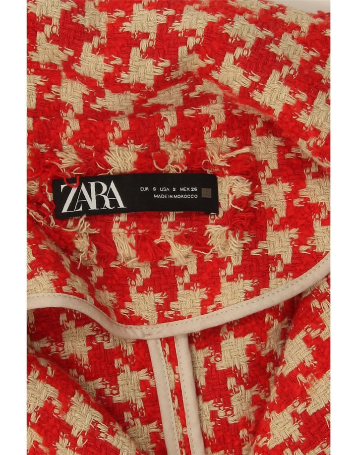 ZARA Womens Double Breasted Coat UK 10 Small Red Houndstooth Cotton Vintage Zara and Second-Hand Zara from Messina Hembry 