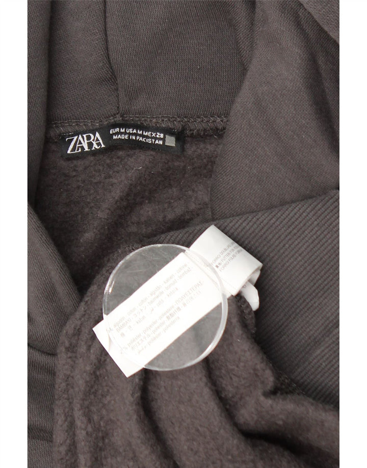 Женский джемпер с капюшоном оверсайз Zara UK 14, хлопковый средний серый цвет