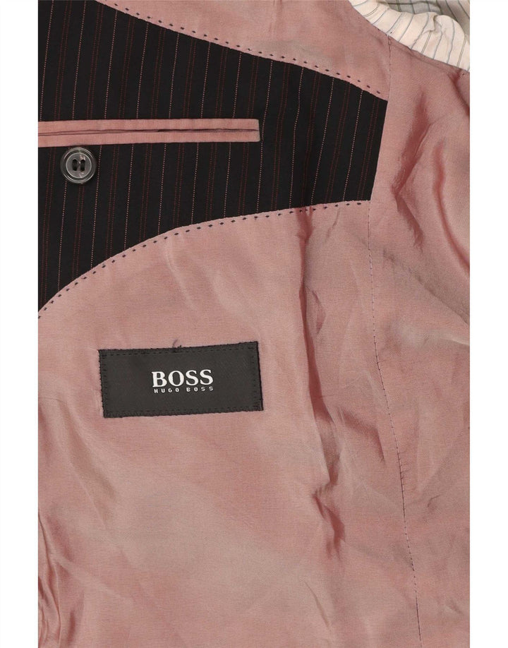 Мужской пиджак с 3 пуговицами Hugo Boss IT 52 XL, черная классическая шерсть в тонкую полоску