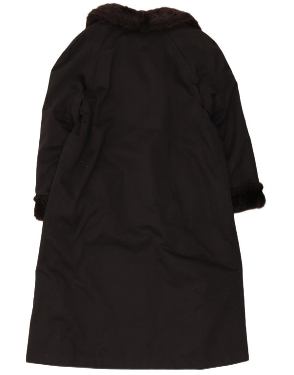 ВИНТАЖНОЕ женское пальто из искусственного меха UK 12, средний черный акрил